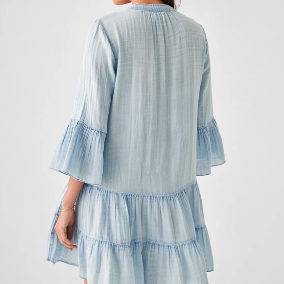 NEW Faherty Dream Organic Cotton Gauze Kasey Dress in Light Indigo Wash - Picture 7 of 8